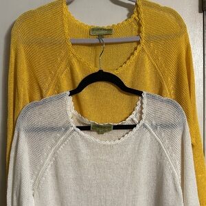 Sigrid Olsen Sugnature Collection V-Neck Sweaters in Yellow and White
